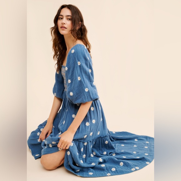 Free People Dahlia Embroidered Floral Smocked Dress - Picture 3 of 6